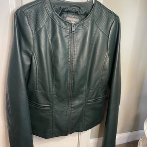 Hunter green faux leather motorcycle jacket